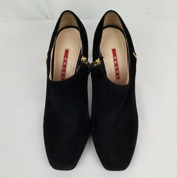 Prada Black Suede Block Heels Ankle Boots 37.5 - Picture 4 of 10